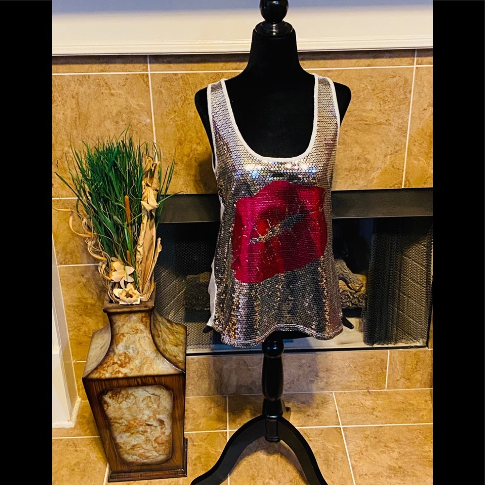 Silver sequin lipstick tank